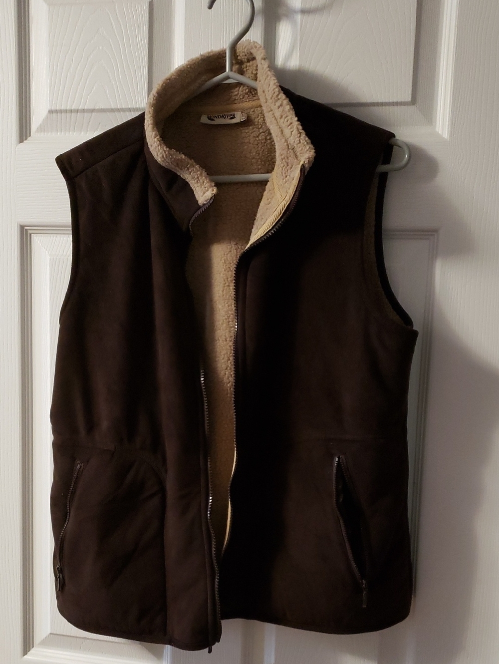 Faux Suede Sherpa-Lined Brown Vest
